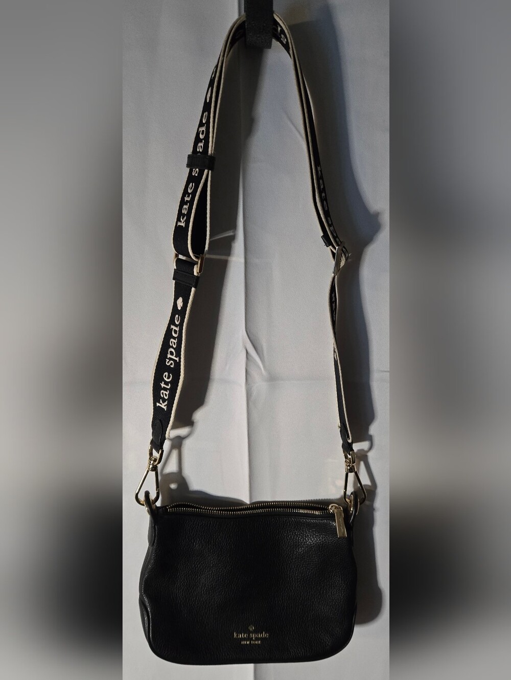 Kate Spade Black Leather Crossbody with Logo Strap